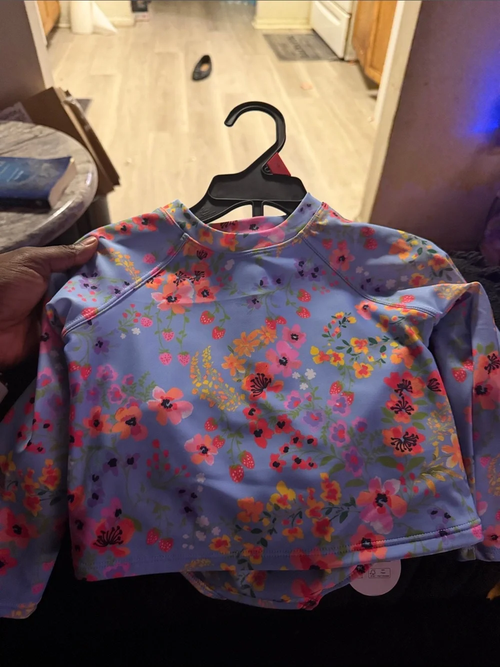 Girls' Floral Rash Guard Swim Top - Lavender